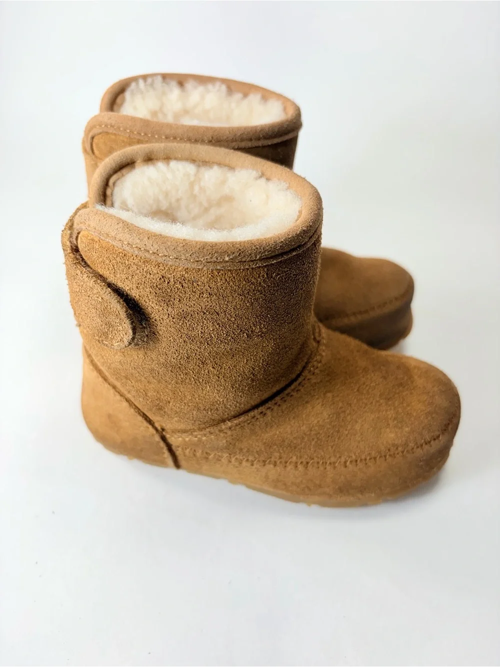 L.L. Bean Kids Suede Shearling Brown Camel Velcro Boots Toddler 6 Unisex